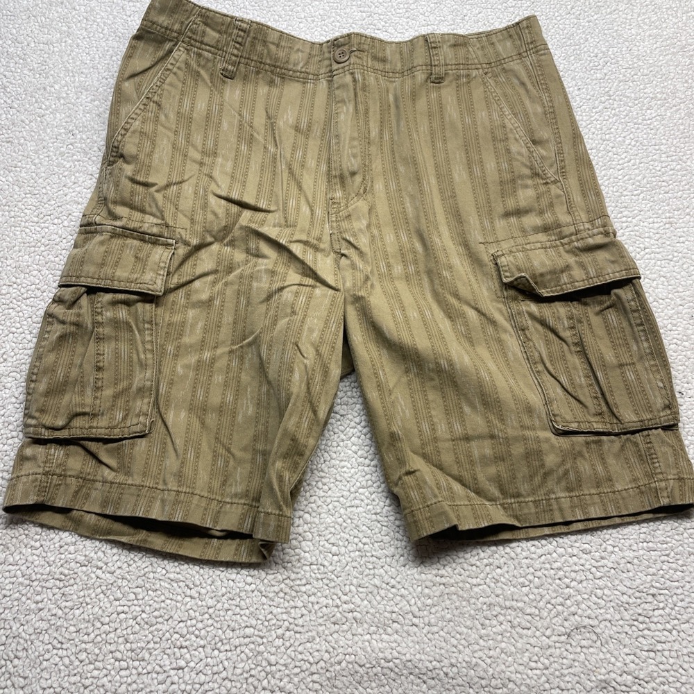Plugg Cargo‎ Shorts Mens 33 Tan Striped Ikat Utility Cotton Outdoor Shorts